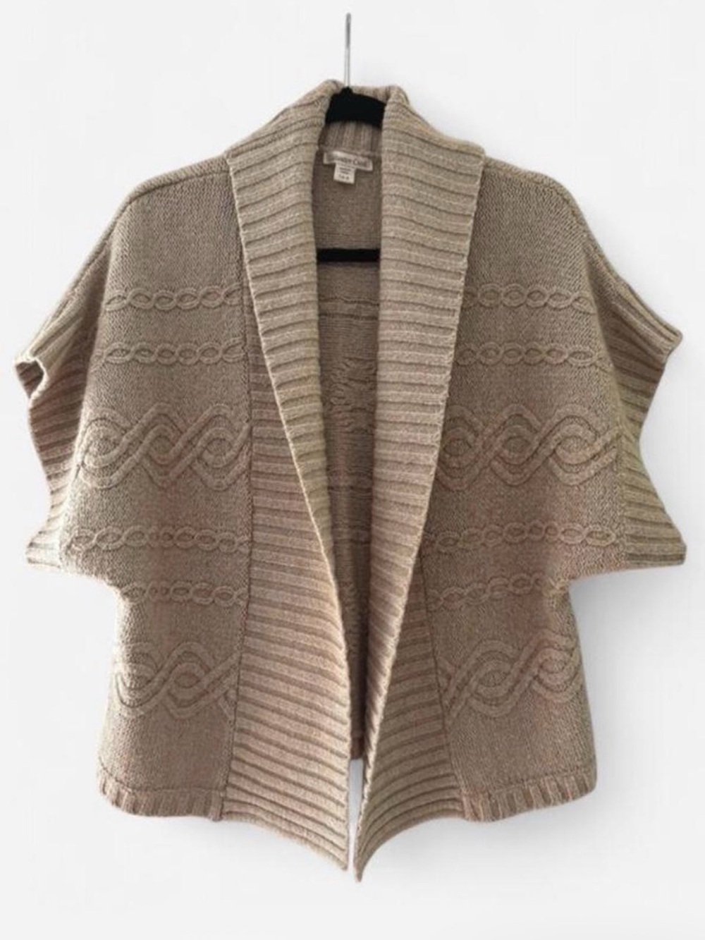 Coldwater Creek Taupe Cable-Knit Shawl Collar Cardigan